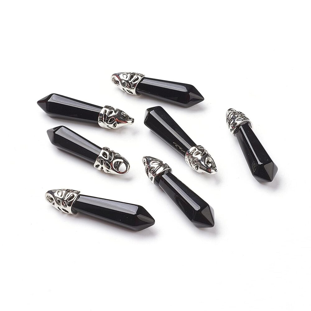 7797 12Pcs Bullet Pointed Natural Obsidian Pendants Hexagonal Energy